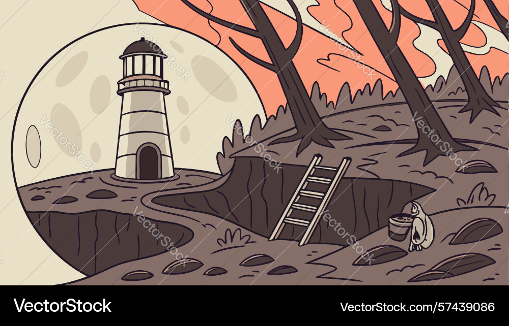 Lighthouse in a dark forest with steps hidden vector image