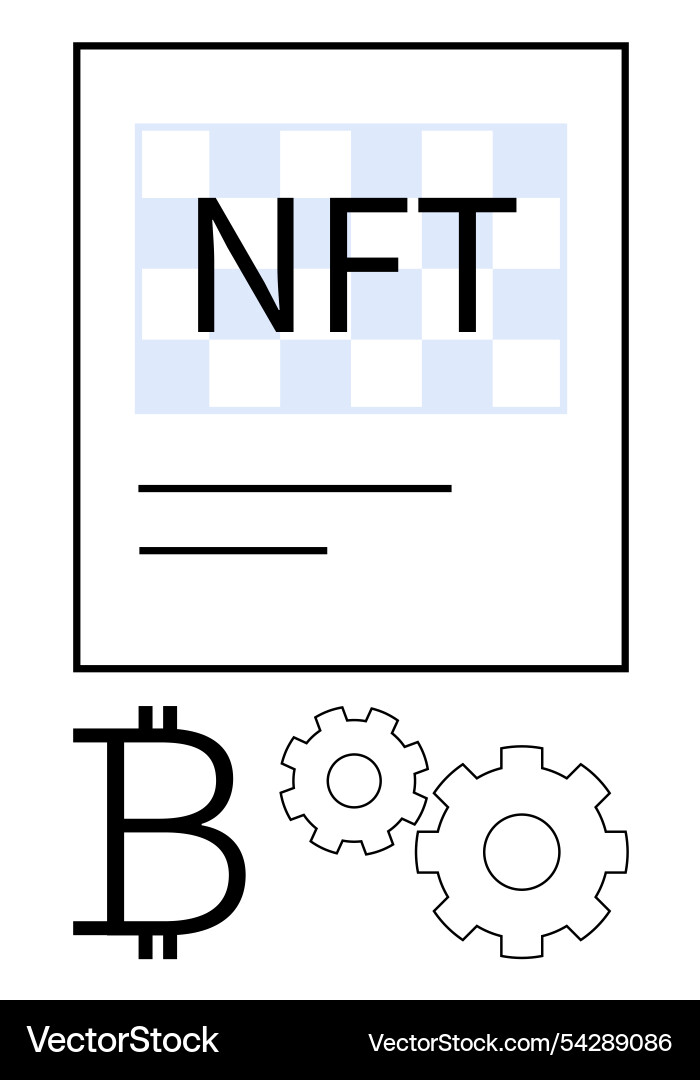 Nft document with bitcoin and gears representing Nft document with bitcoin and gears representing vector image