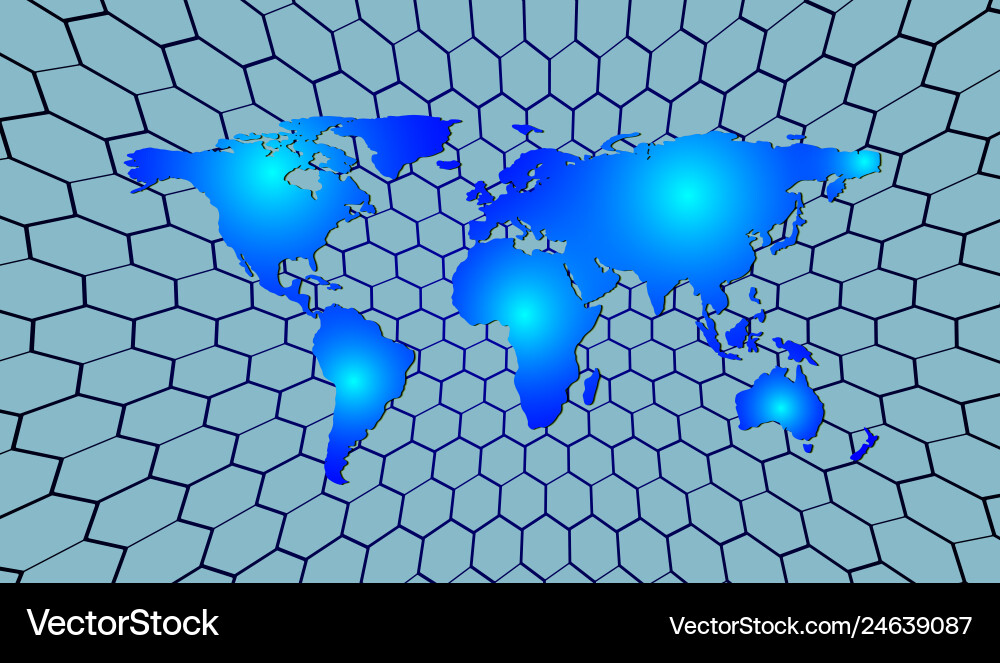 Abstract world map on a background of hexagons Abstract world map on a background of hexagons Vector Image