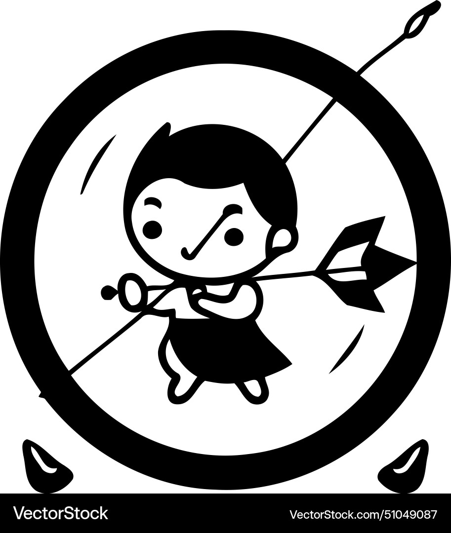 Cupid with bow and arrow in red circle vector image