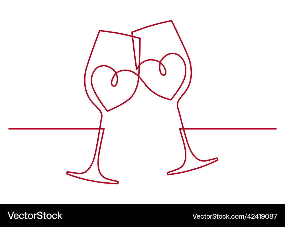 Hearts glasses one line vector image