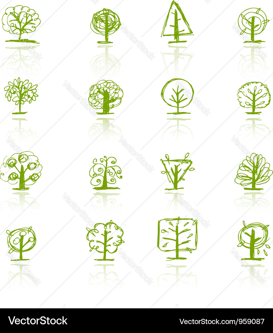 Sketch Tree Collection - Woodland Elements Vector Image