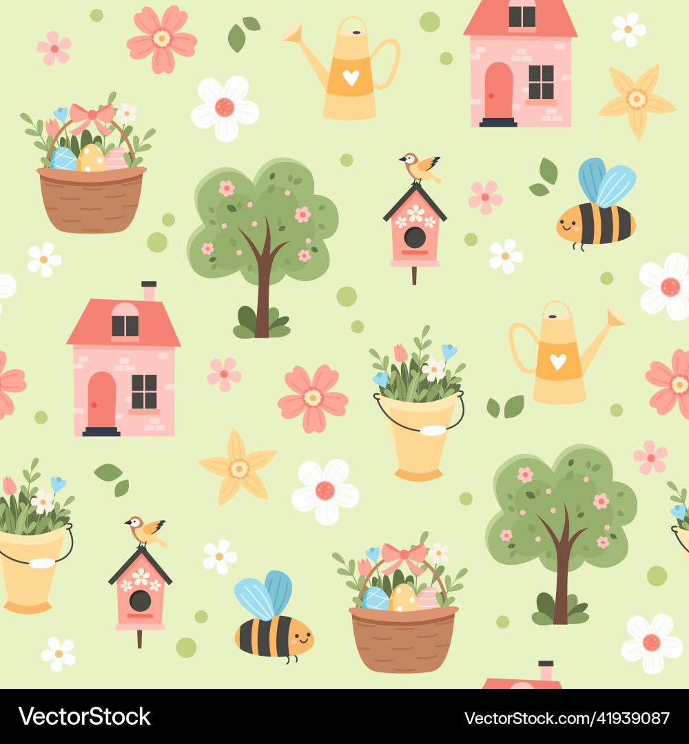 Spring pattern with cute elements - cherry blossom vector image
