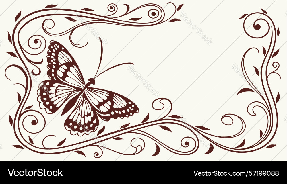 Elegant rectangular frame with bird and butterfly vector image