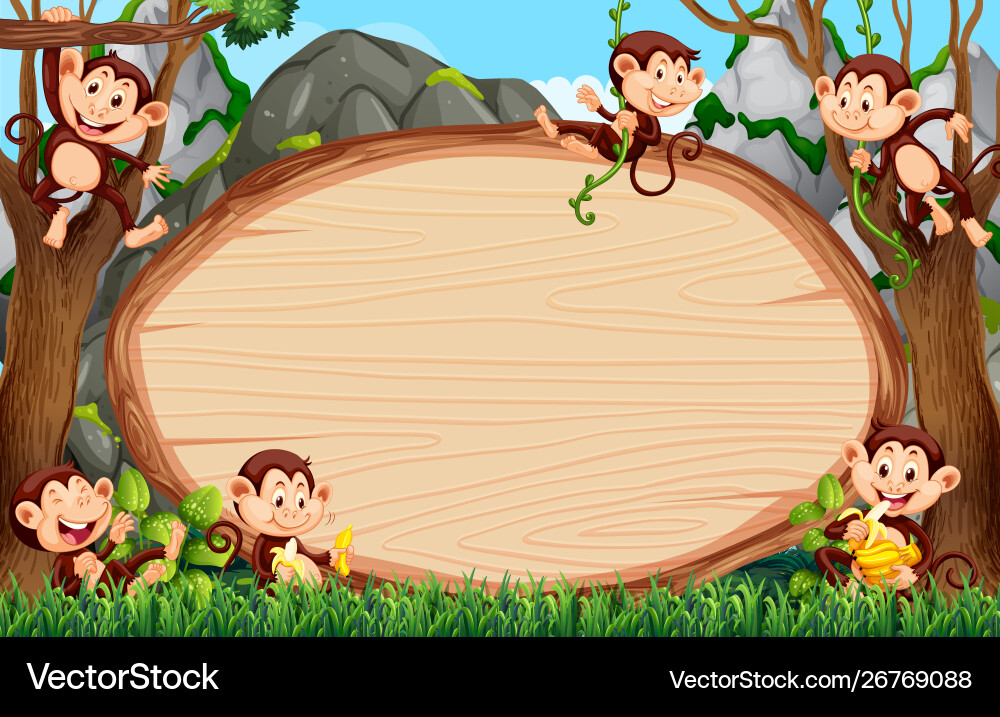 Frame design with many monkeys around border Frame design with many monkeys around border vector image