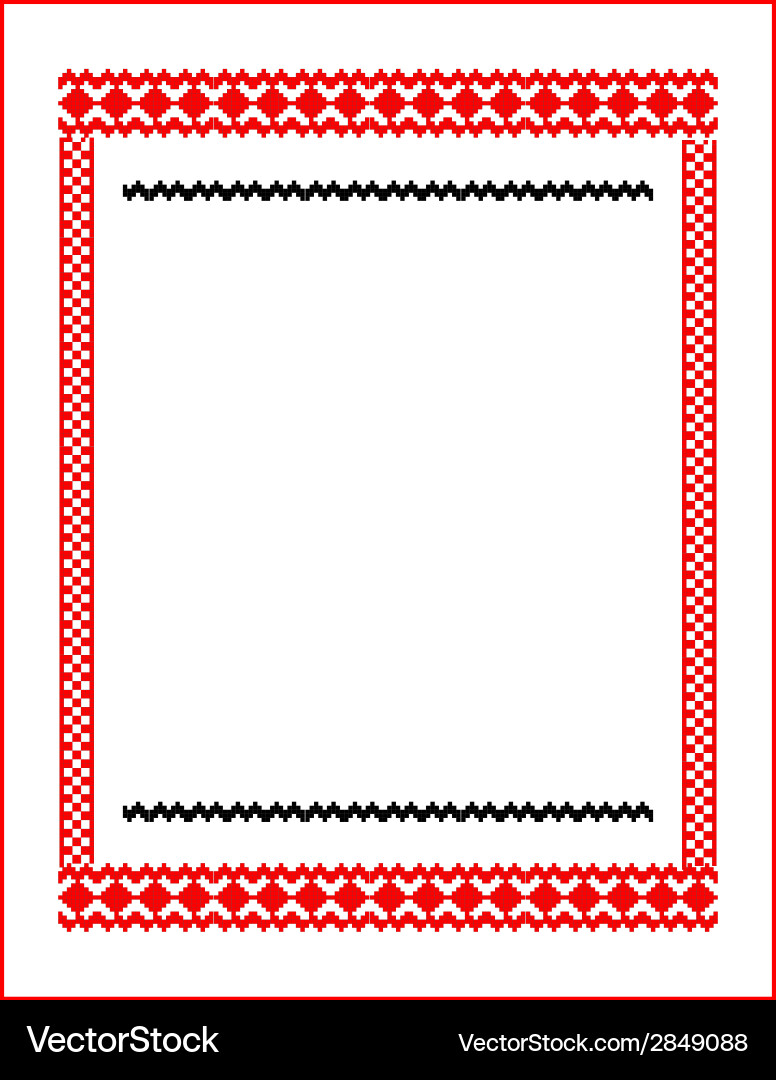 Frame for cross-stitch embroidery red colors Vector Image