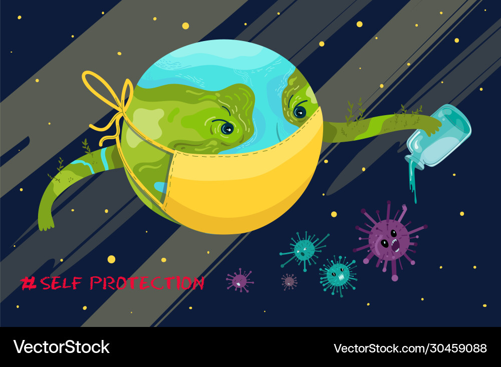 Planet earth as character sanitize again viruses Planet earth as character sanitize again viruses Vector Image