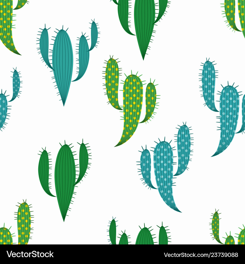 Seamless pattern with hand drawn cactus vector image