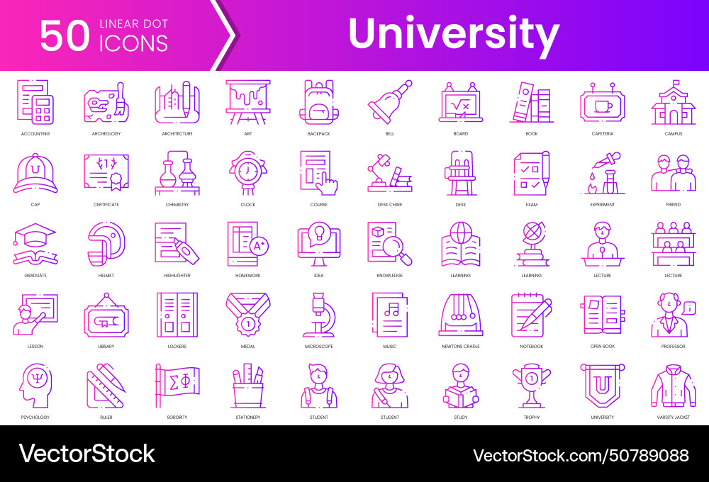 Set of university icons gradient style icon bundle Set of university icons gradient style icon bundle vector image
