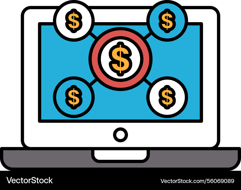 A computer screen with red circle in the middle Vector Image