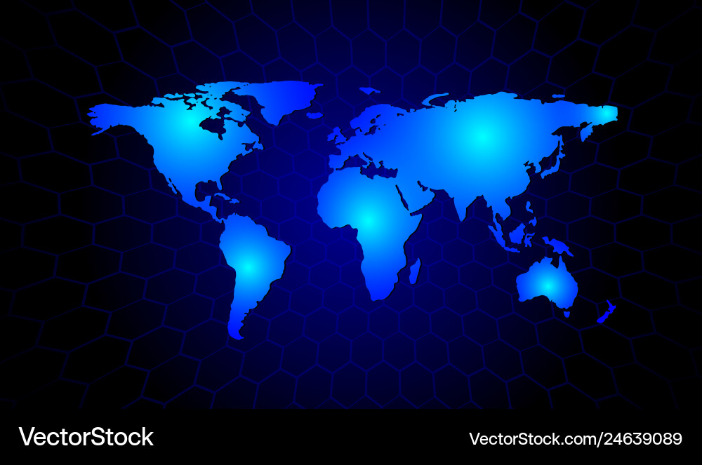 Abstract world map on a background of hexagons Abstract world map on a background of hexagons Vector Image