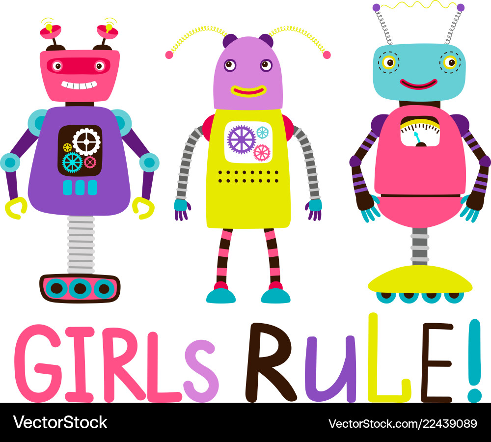 Cute robot girls t-shirt design Cute robot girls t-shirt design vector image