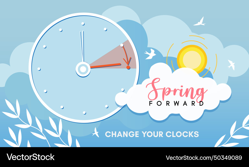 Daylight saving time concept with clock clouds Vector Image
