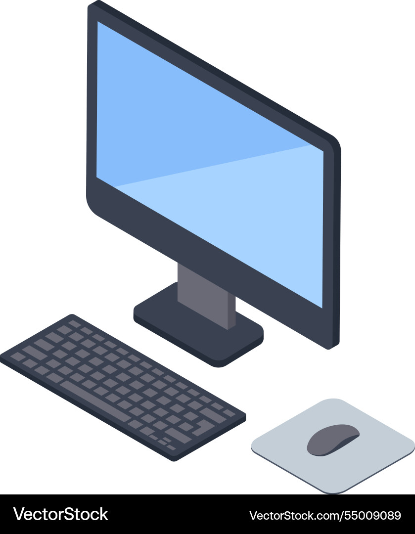Isometric view of a desktop computer setup Isometric view of a desktop computer setup vector image