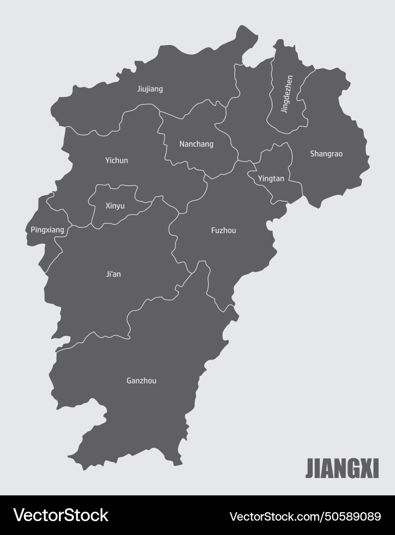 Jiangxi province administrative map Royalty Free Vector