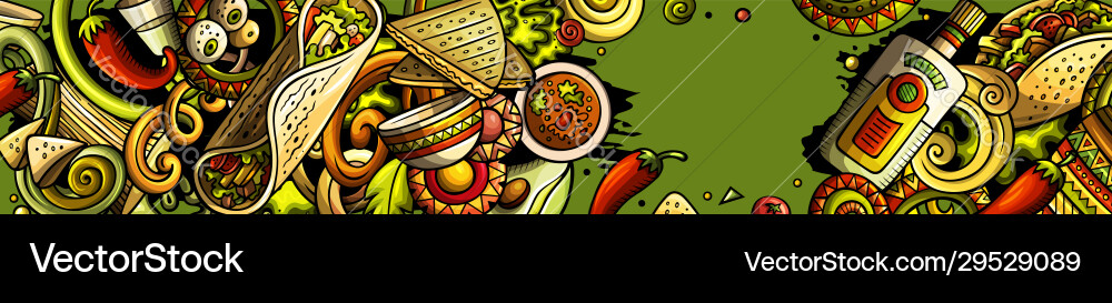 mexikanische Lebensmittelhand gezogen Doodle Banner Cartoon Mexikanische Lebensmittelhand gezogen Doodle Banner Cartoon vektorbild