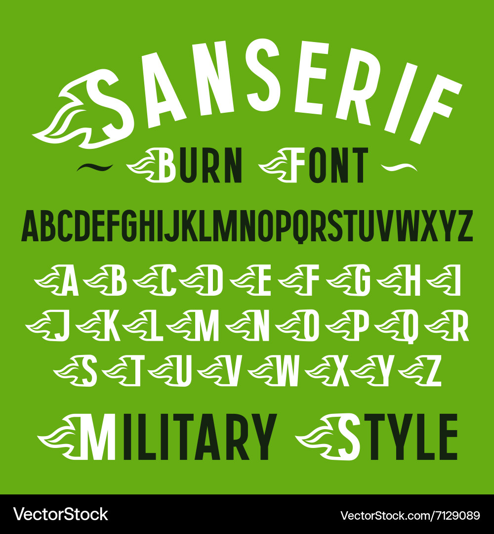 Sanserif font and set of initial letter vector image