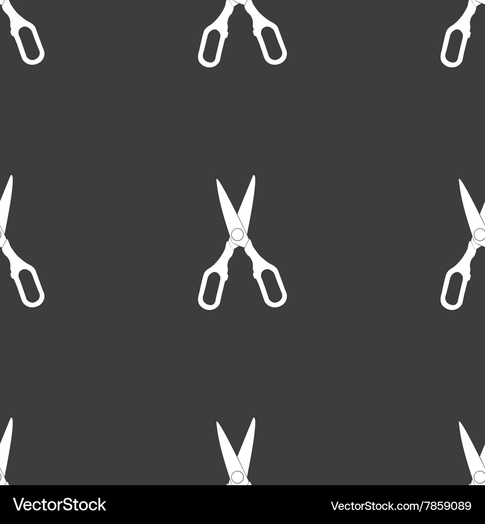 Scissors icon sign seamless pattern on a gray Vector Image