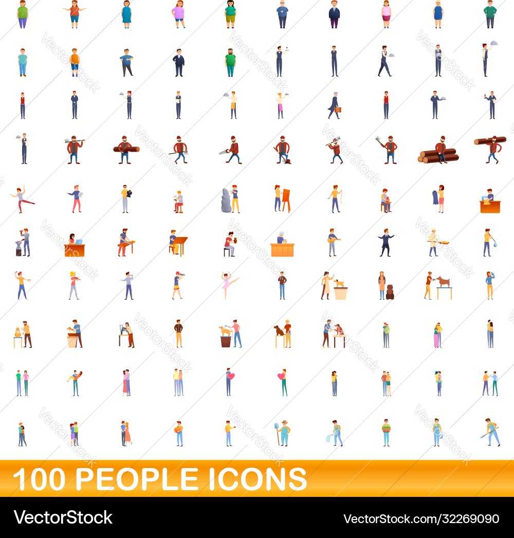 100 people icons set cartoon style 100 people icons set cartoon style vector image