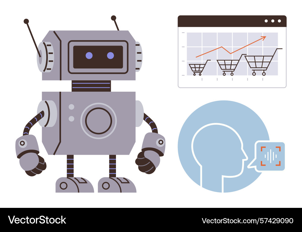 Robot with analytics chart and voice recognition Robot with analytics chart and voice recognition vector image