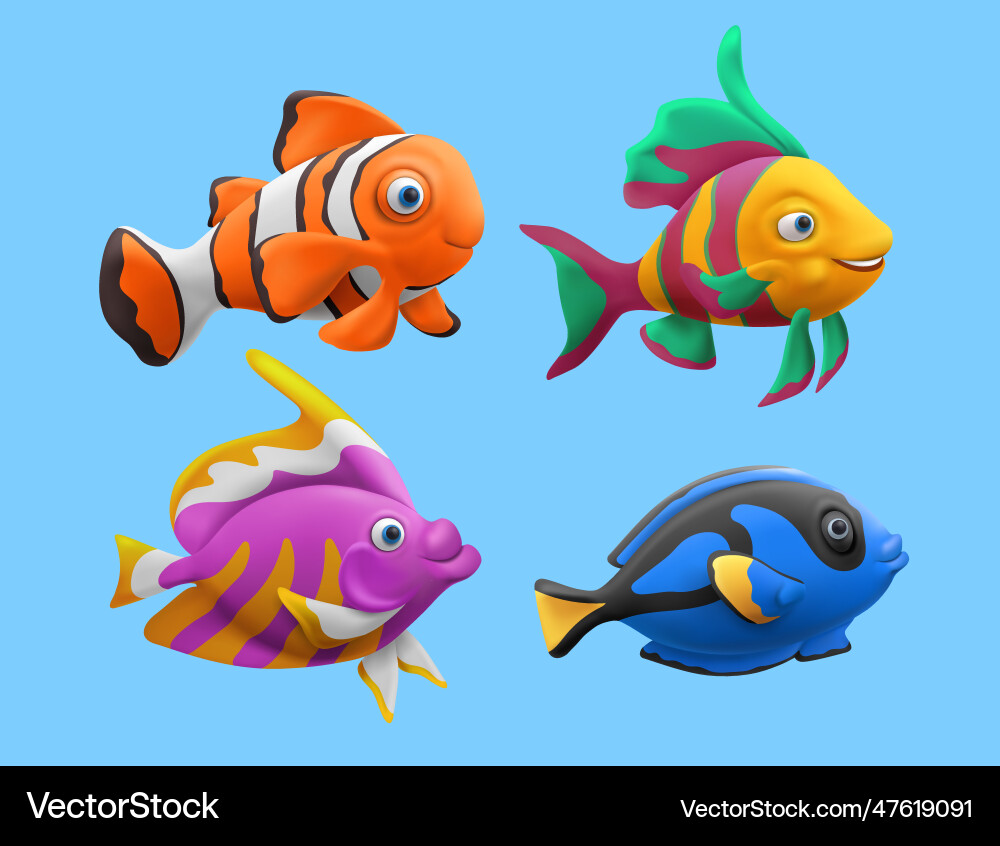 3d fish cartoon anemonefish characters isolated Vector Image