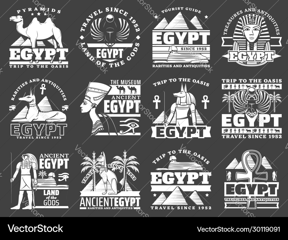 Ancient Egypt Icons - Gods, Pyramids & Symbols Vector Image