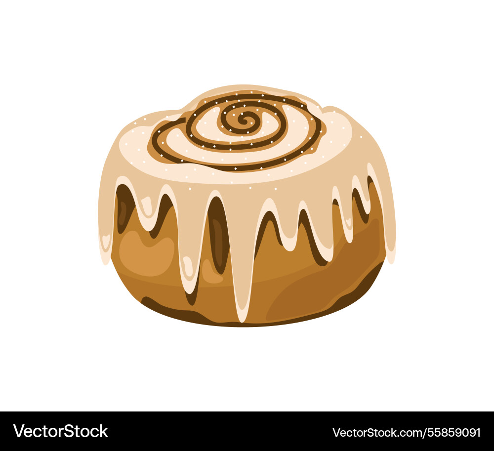 Cinnabon bun is an appetizing curl with icing Cinnabon bun is an appetizing curl with icing vector image