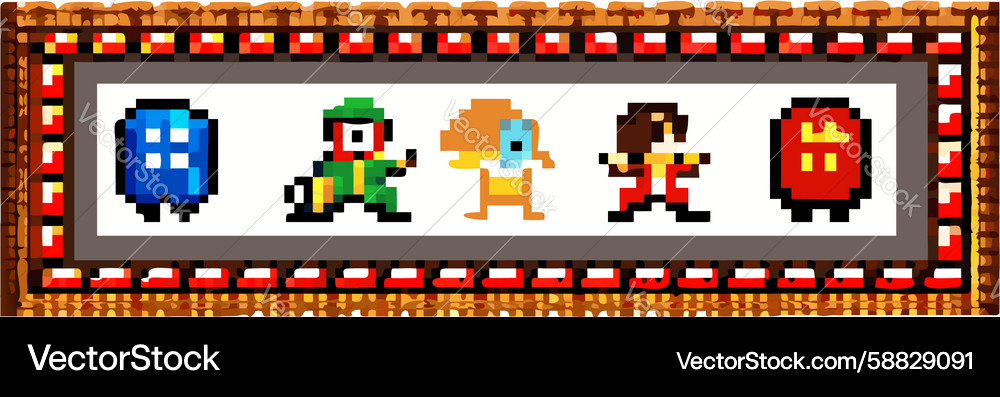 Dynamic pixel art game characters border Vector Image