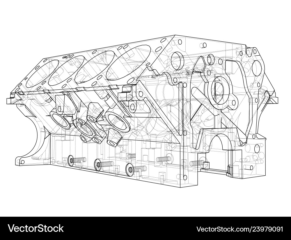 Engine block sketch rendering of 3d Engine block sketch rendering of 3d Vector Image