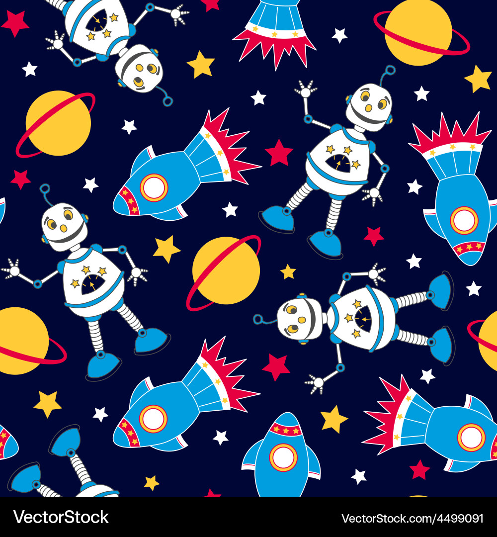 Rocket and robots vector image