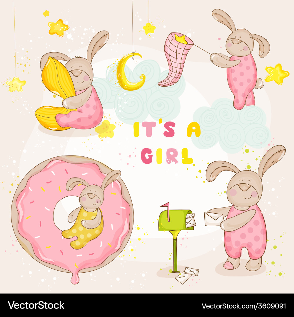 Set of baby bunny - for shower card Vector Image