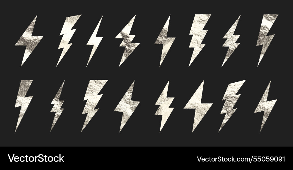 Silver lightning bolt icons collection gold foil Silver lightning bolt icons collection gold foil Vector Image