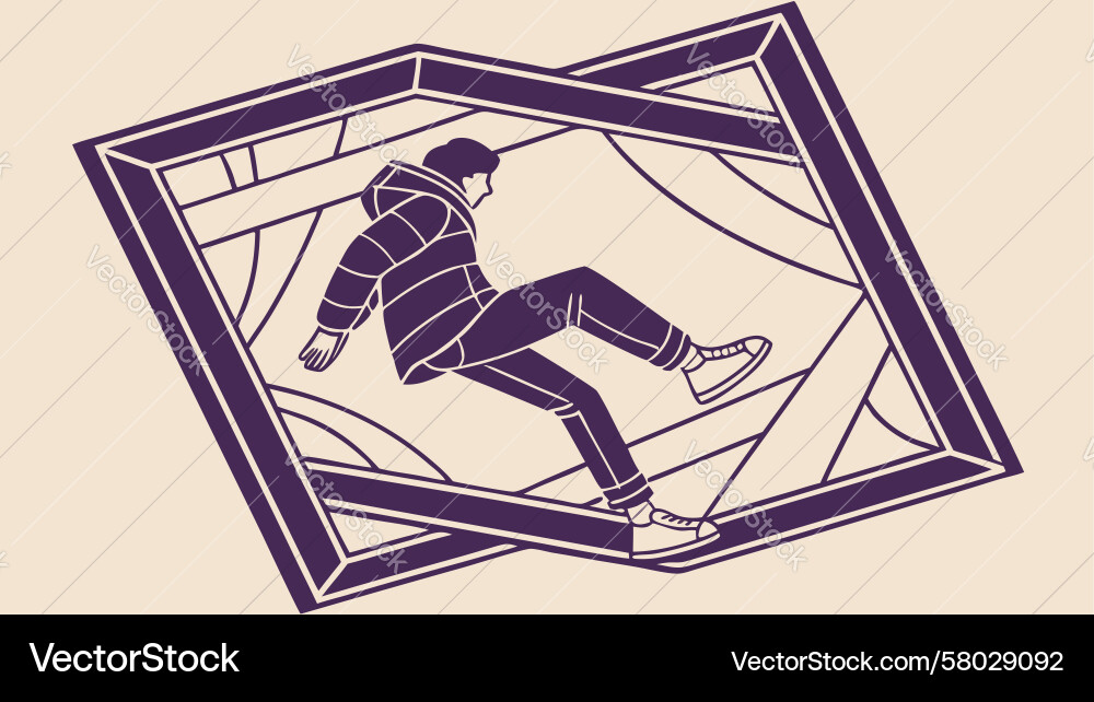 Abstract Falling Figure in Patterned Frame Vector Image