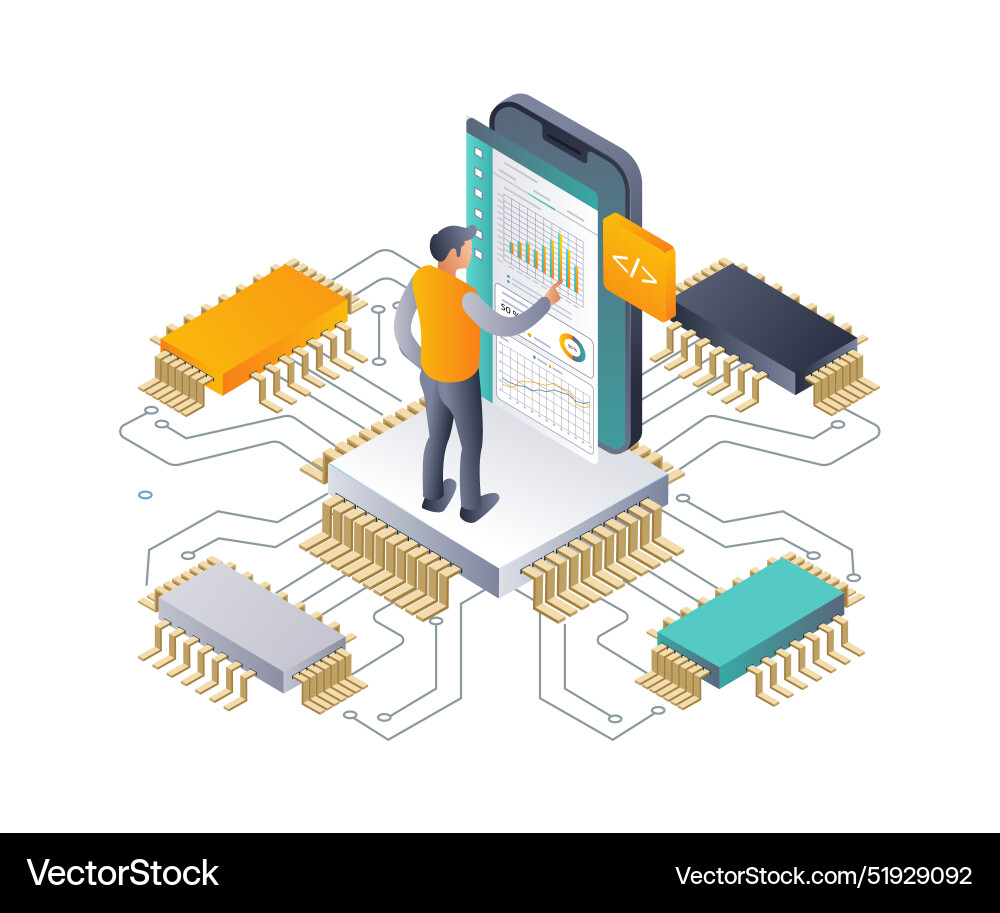 Analyzing technology chips for networking data Analyzing technology chips for networking data vector image