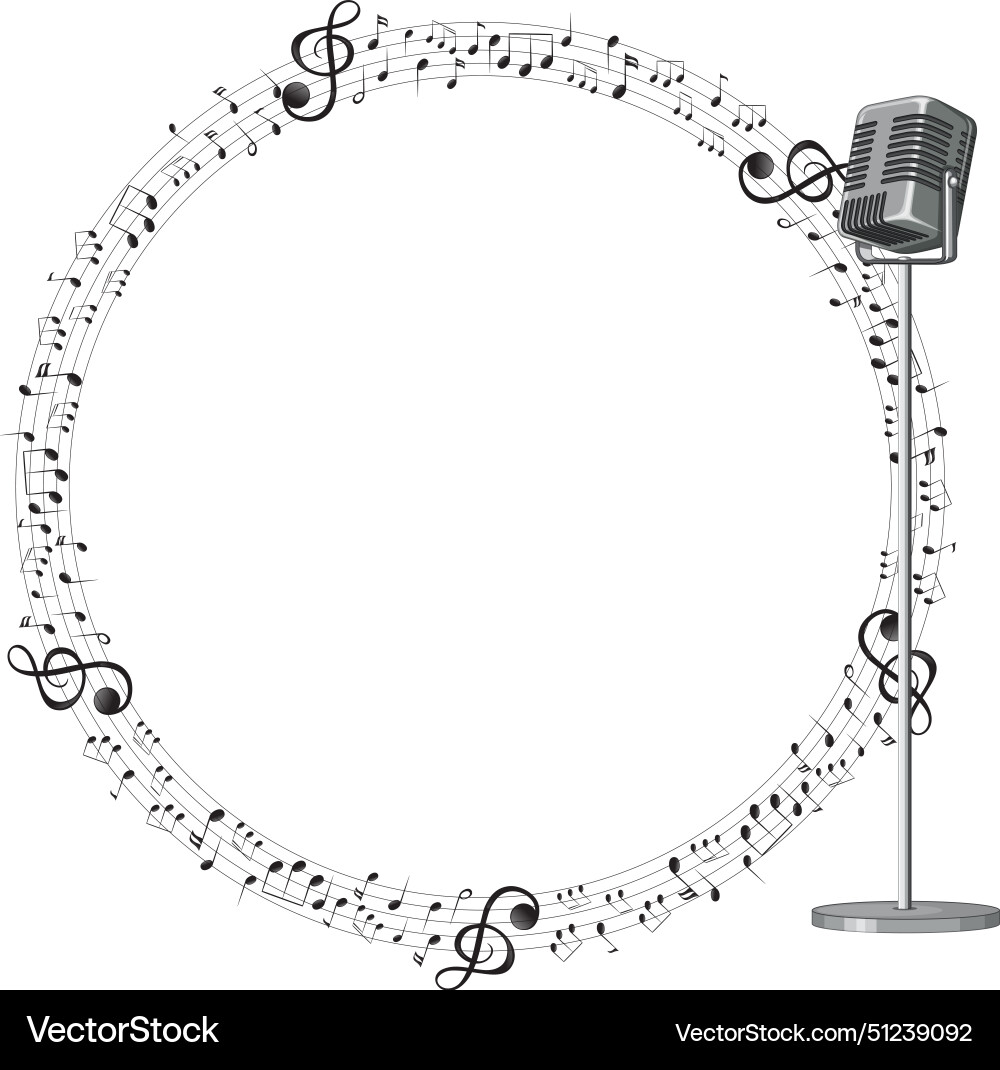 Circular frame of musical notes with a microphone vector image