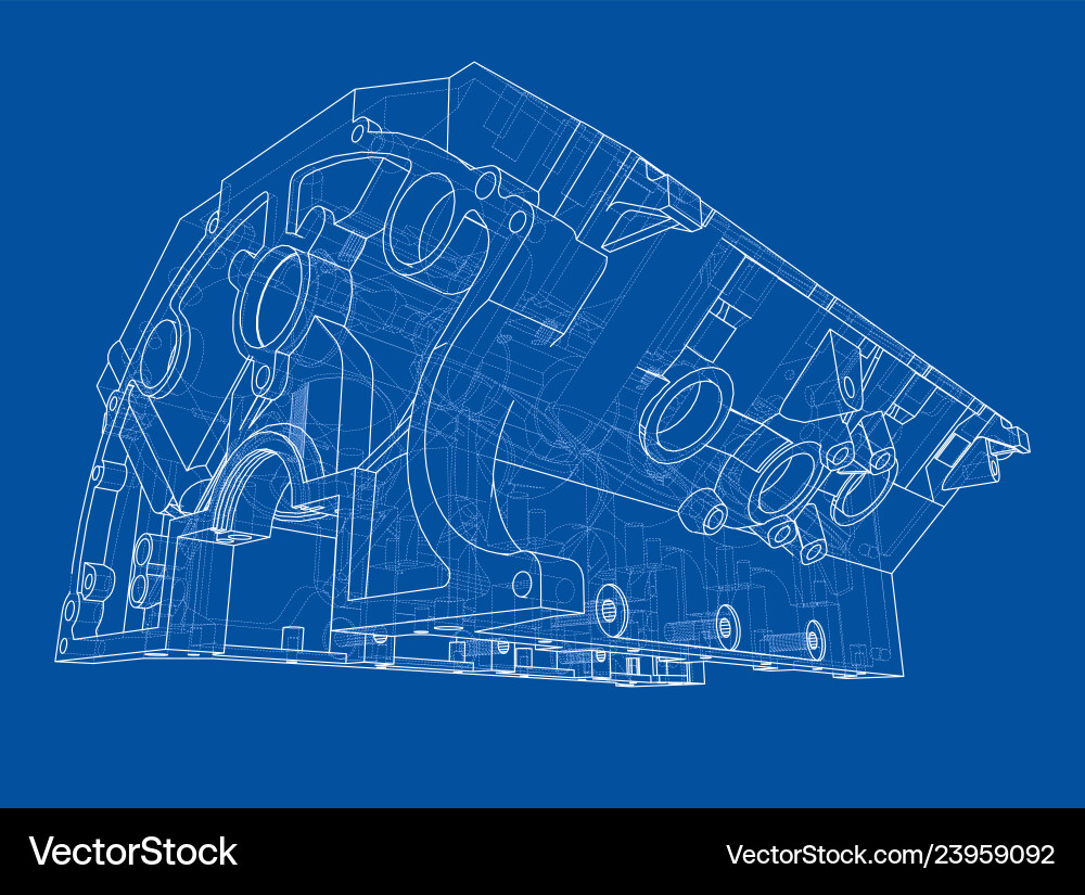 Engine block sketch rendering of 3d vector image