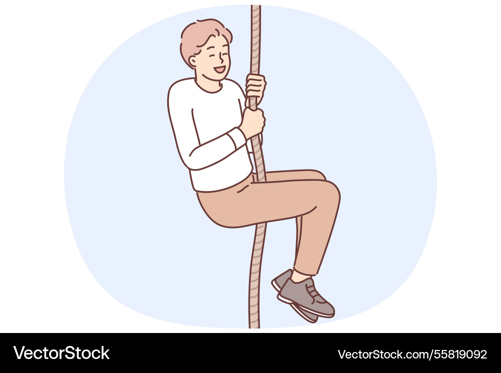 Man climbs up rope rejoicing in own success Man climbs up rope rejoicing in own success vector image