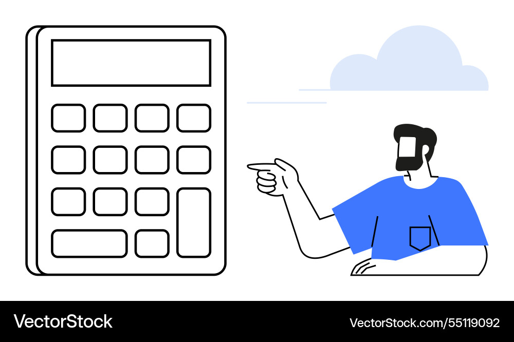 Person pointing towards a calculator large object Person pointing towards a calculator large object vector image