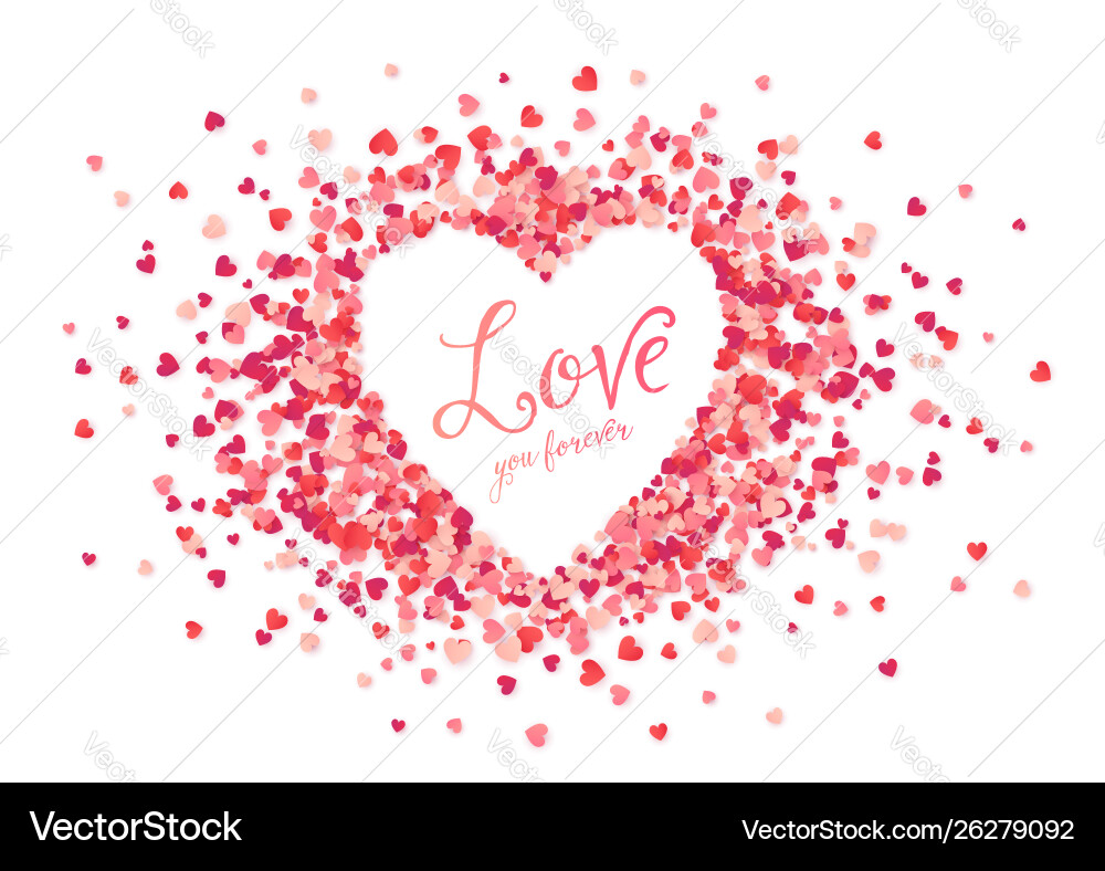 Pink hearts confetti heart shape frame Pink hearts confetti heart shape frame vector image
