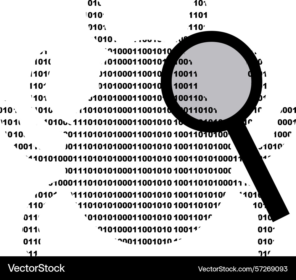 Black and white icon search binary code bug vector image