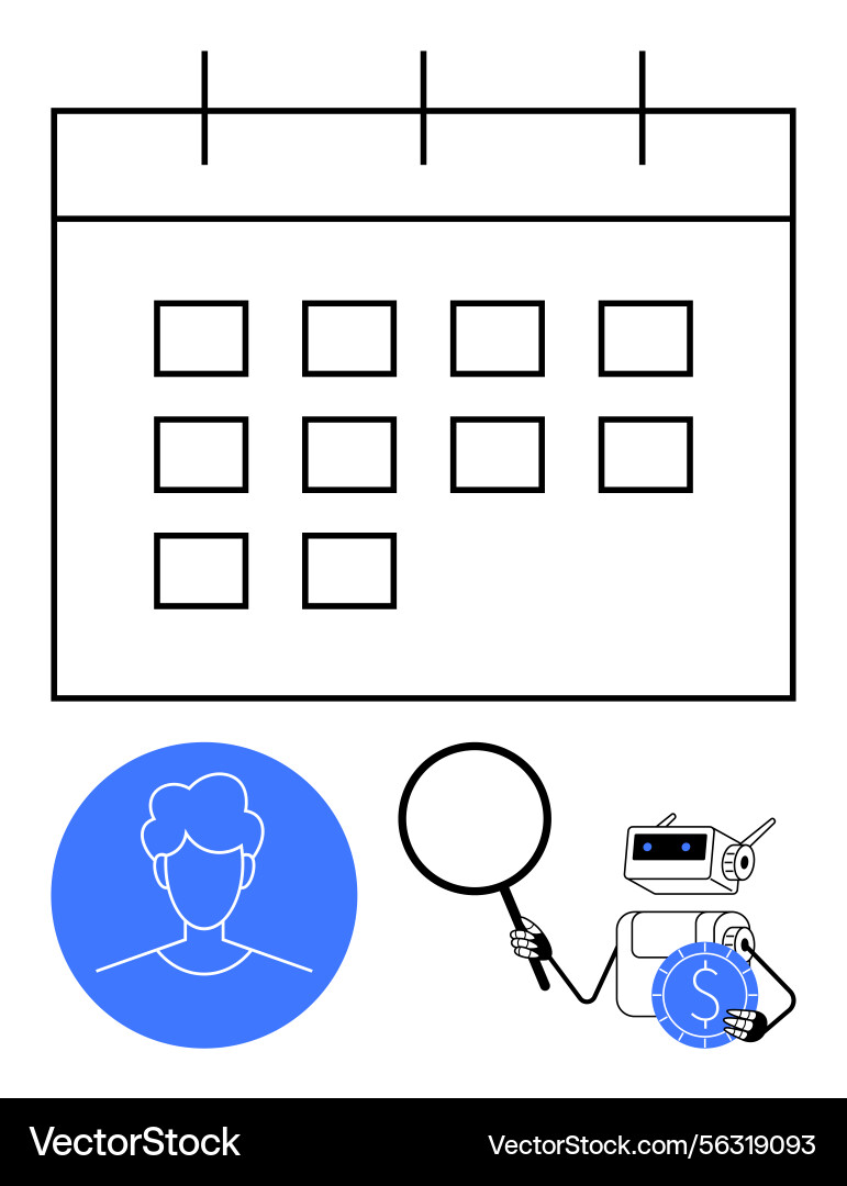 Calendar with Robot and Coin vector image