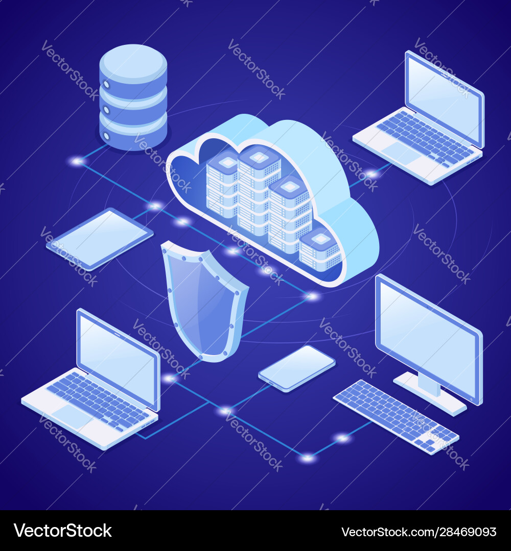 Cloud computing technology isometric Cloud computing technology isometric vector image