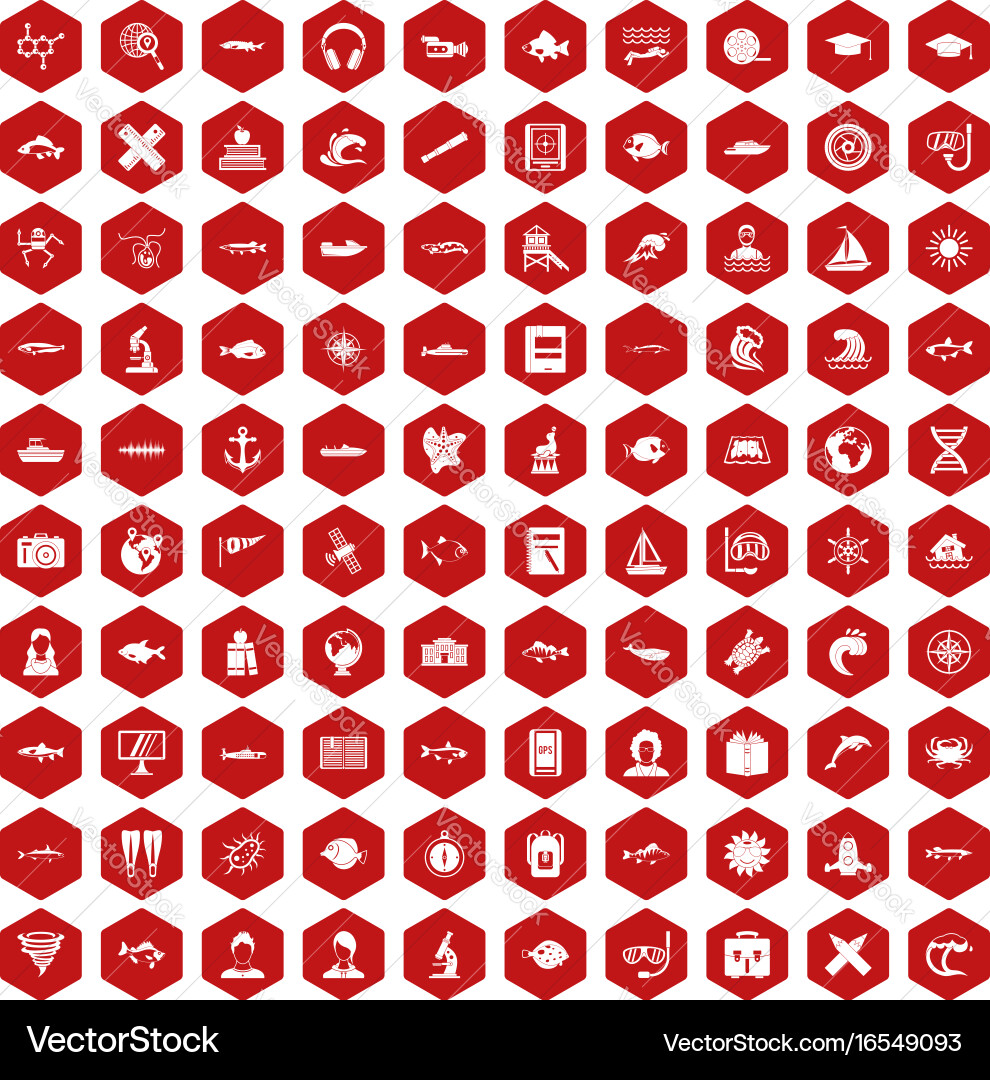 Ocean Icons - Rotes Hexagon Set Vektorbild