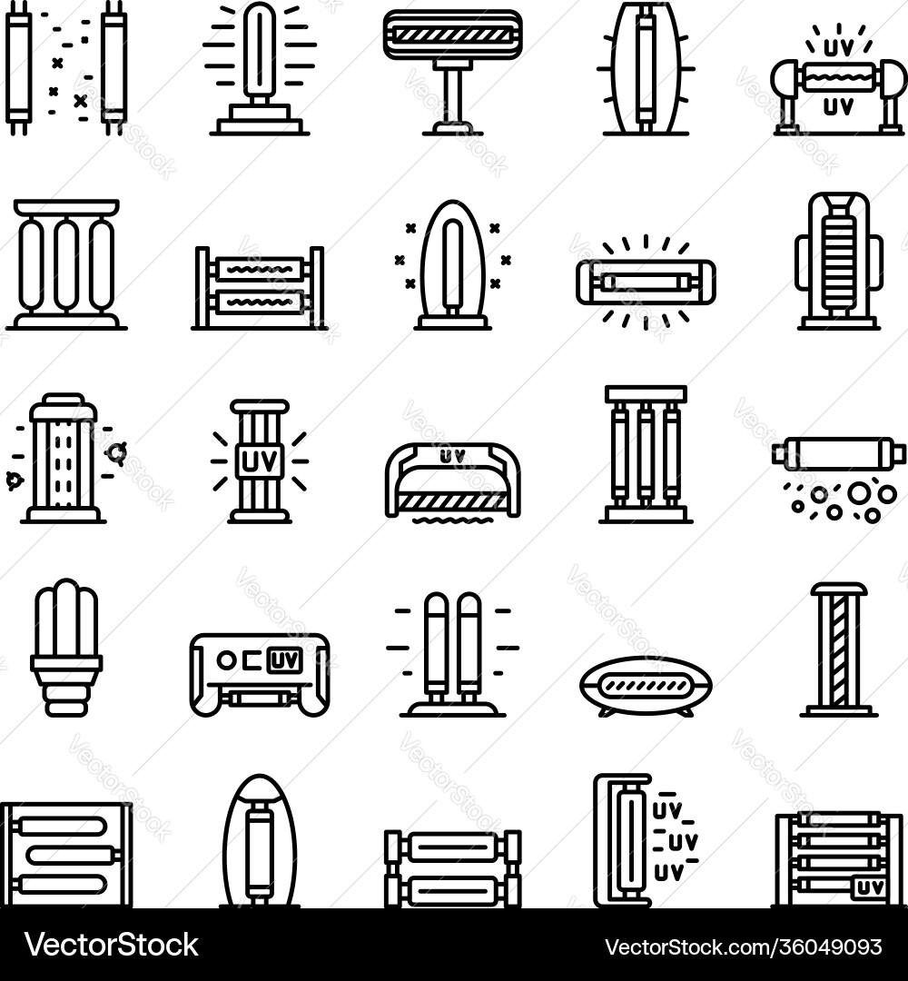 Uv lamp icons set outline style Uv lamp icons set outline style Vector Image