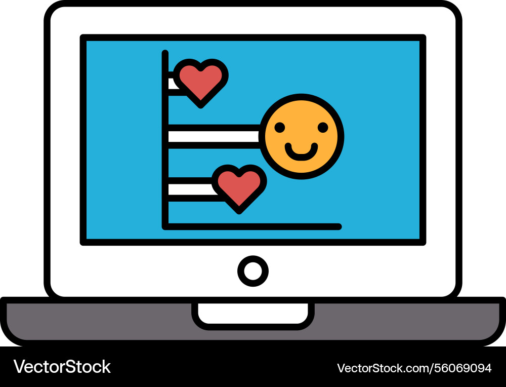 A computer monitor with smiling face and two A computer monitor with smiling face and two vector image
