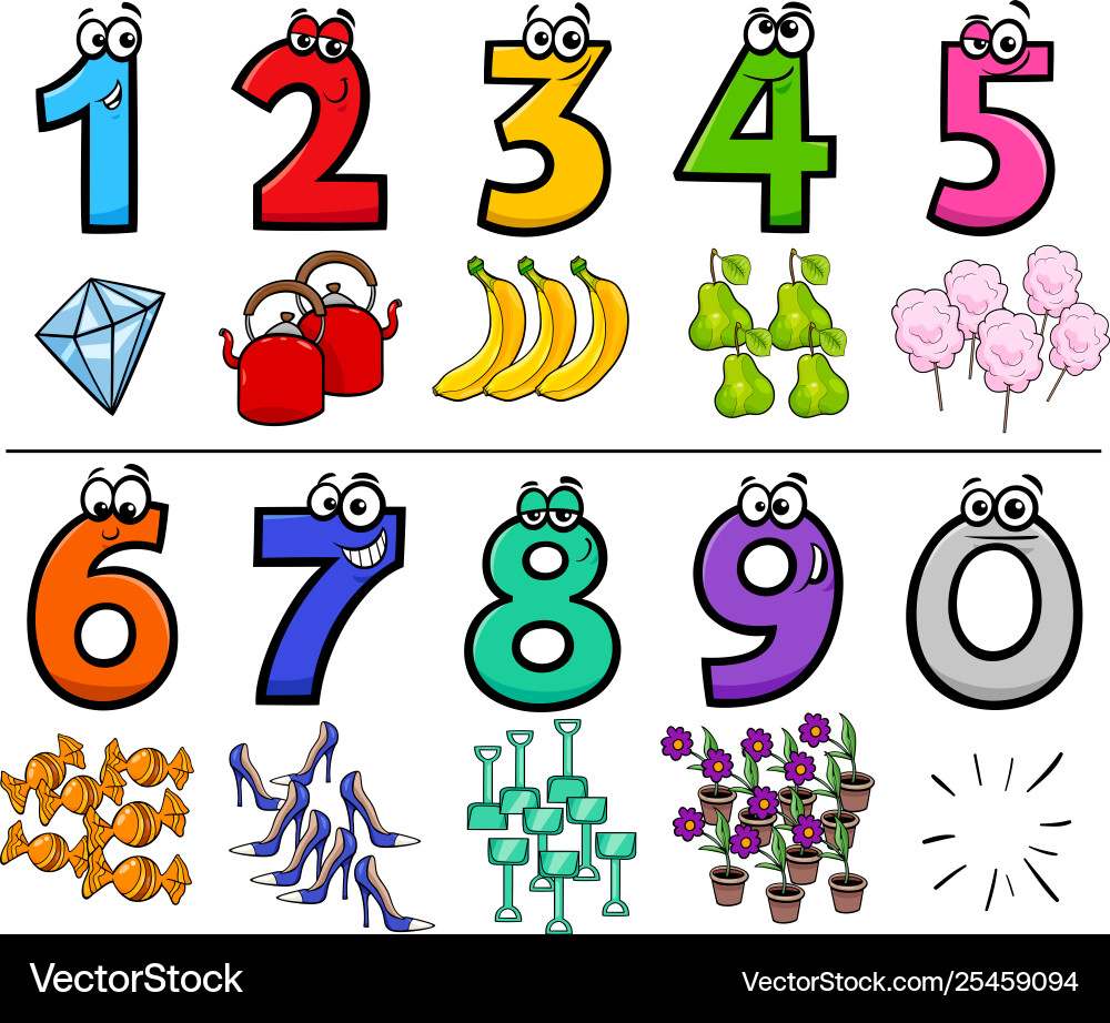 Educational cartoon numbers set with objects Educational cartoon numbers set with objects vector image
