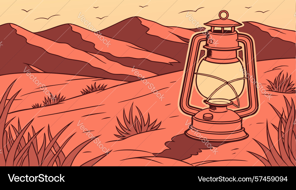Glowing lantern in a red desert design generative vector image