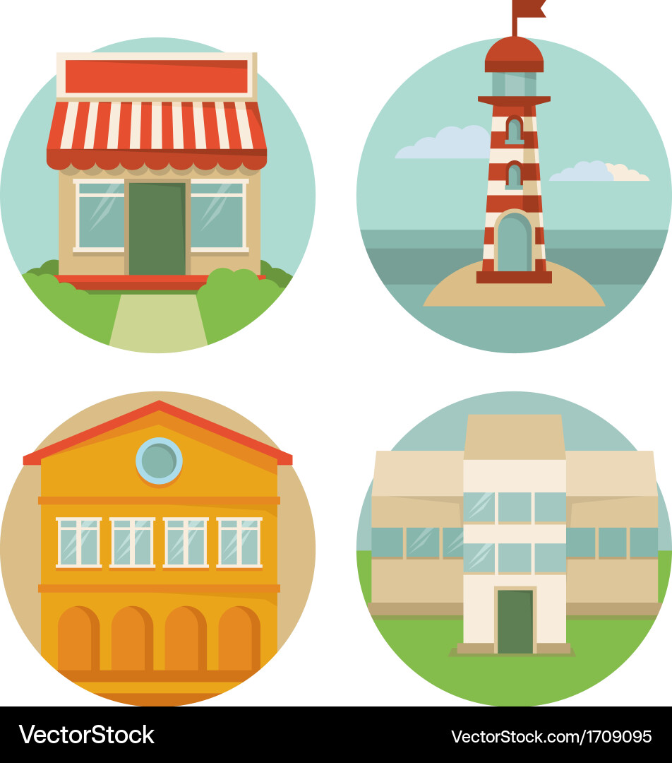 Building Icon Set - Retro Style vector image