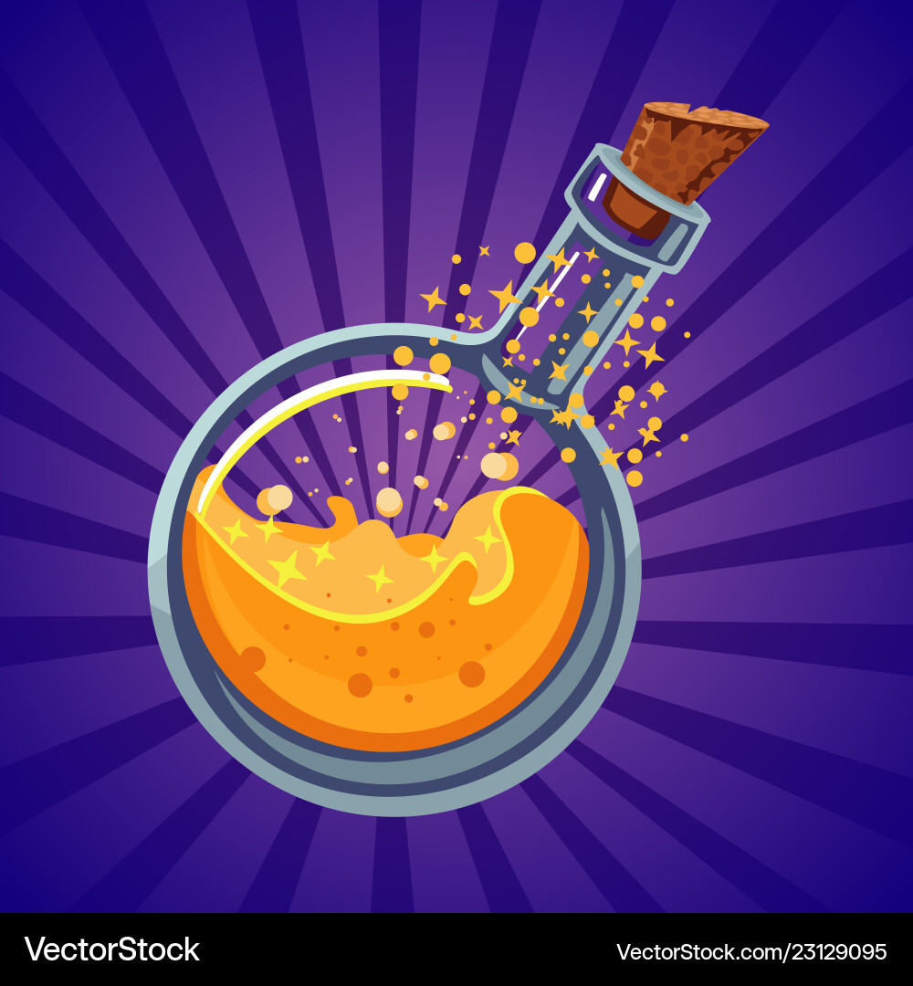 Glass bottle with magic elixir computer game Glass bottle with magic elixir computer game vector image