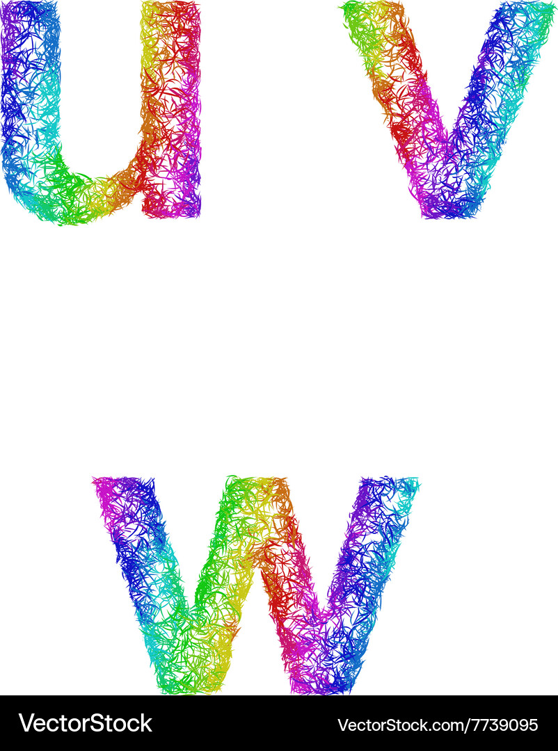 Rainbow sketch font set - lowercase letters u v w Vector Image